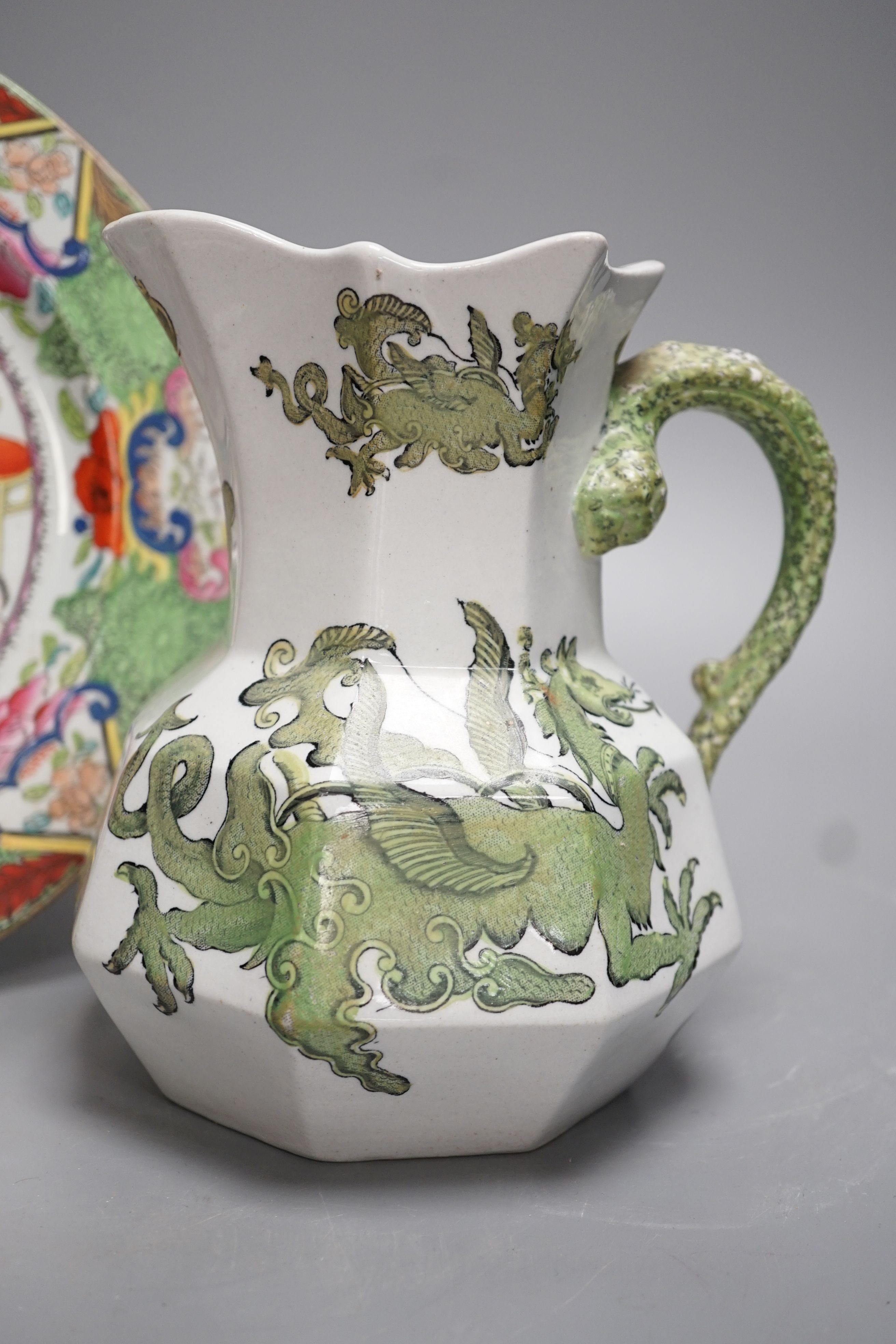 An early 19th century Mason's ironstone plate and a hydra jug (2)